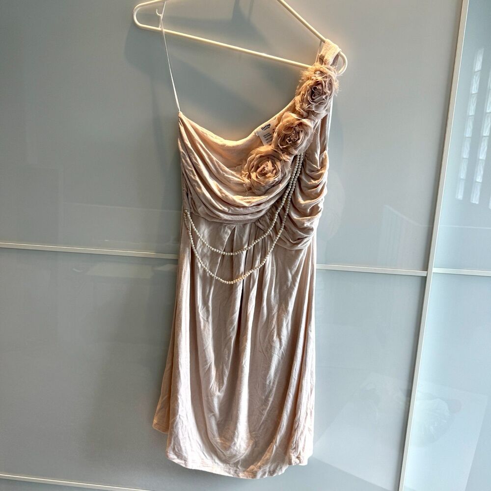 Y2K One-Shoulder Rosette Ruched Vintage Style Mini Dress